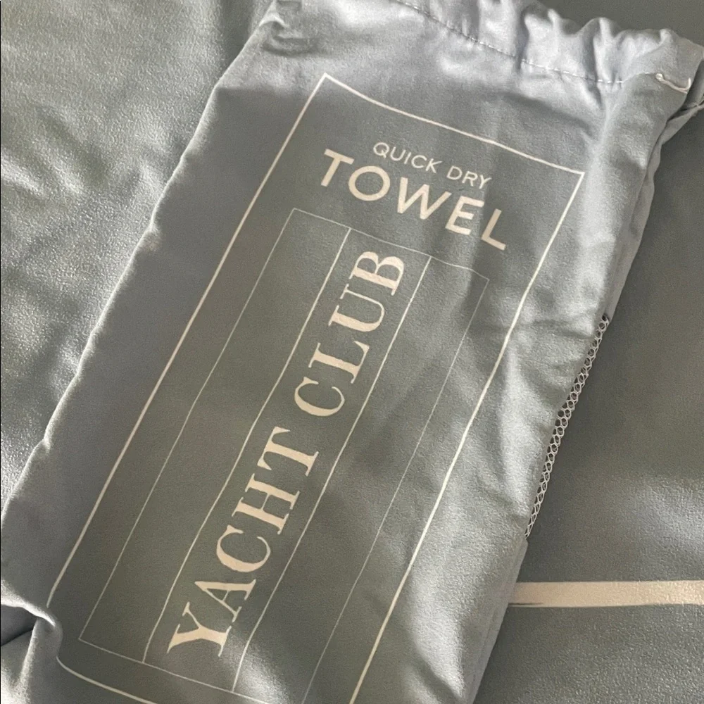 Quick dry towel with saying YACHT CLUB -baby blue with white letters 7 8 “L x 35